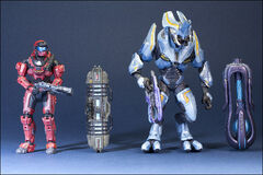 Left to Right:The Spartan Grenadier with a Grenade Launcher, the UNSC Data Core, the Elite General with a Plasma Repeater, and the Covenant Data Core.