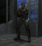 The bloody UNSC Marine in Halo 2.