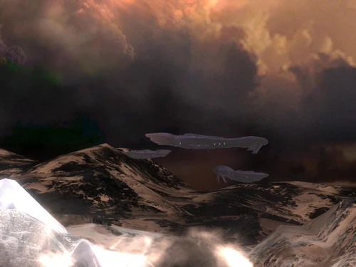 Sprite di CCS in "Solitario", visti in lontananza, oltre le montagne. Non possono essere raggiunti.