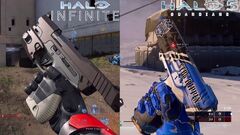 Side by side look of the Halo 5 and Halo Infinite pistol.