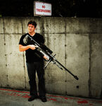 Nathan Fillion with a SRS99D-S2 AM Sniper Rifle replica.