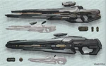 Concept art of the Binary Rifle. The concept weapon at the bottom later becomes the Light Rifle.