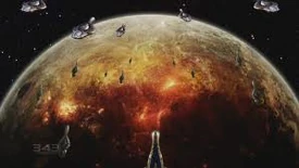 El planeta Kholo desde el espacio durante la Batalla de Kholo