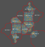 Map of city center with Sector 10 in the southeast end.