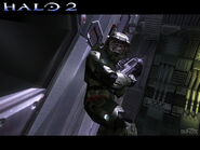 Imagen promocional de John-117 ejerciendo un Rifle de Batalla BR55 en Halo 2