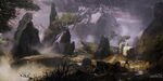 Concept art showcasing the weather-beaten landscape on Reach.