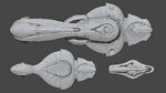 A top-down comparison render of a CCS-class battlecruiser, an SDV-class heavy corvette and an ORS-class heavy cruiser.