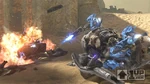 Two blue Sangheili on Sandtrap use the Prowler's heavy Plasma Turret to destroy another Prowler.