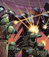 HFoR - Blue Team vs Hunter.jpg (673 kB) El Equipo Azul luchando contra un Hunter