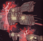 The frigates CMA Arabia and CMA Vostok being severed instantly by Plasma Torpedoes.