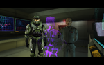 Cortana gives some advice to The Chief and Captain Keyes.