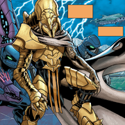 Thel 'Vadam in seiner Kaidon Panzerung während der Verhandlungen auf  