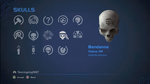 The Bandanna Skull viewed in the Halo: Combat Evolved Anniversary skull menu.