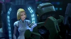 Halsey being helped out of her cryo pod by John-117.