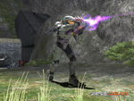 Master Chief firing a Needler.