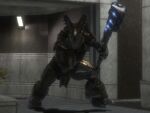 A rare War Chieftain wielding a Gravity Hammer in Halo 3: ODST.