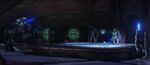 Sangheili and humans gathered on the bridge.