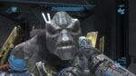 A close up of a Jiralhanae Captain's face in Firefight in Halo: Reach.