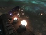 UNSC Savannah's point defense guns firing on the Covenant corvette Ardent Prayer