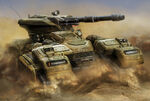 Concept art of the Grizzly Tank in combat.