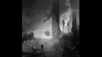 Concept art of Monolith, with a shadowy figure standing on a ledge.