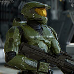 A close side front render of John-117 in the Halo 2: Anniversary's cutscene.