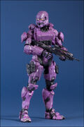 The exclusive purple Spartan Soldier wielding a Battle Rifle.