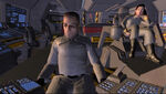 The bridge of the In Amber Clad with Commander Miranda Keyes and a bridge officer.