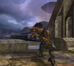 A Kig-Yar Sniper wields a particle beam rifle.