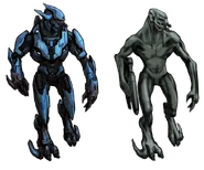 Arte conceptual de un Sangheili Menor en Halo: Reach, que también muestra algunas de las características anatómicas planificadas