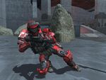 An evading player wearing custom ODST armor.