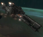 The UNSC Savannah using its point-defense guns against the Ardent Prayer in Operation: UPPER CUT.