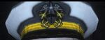 Flag officer's peaked cap, displaying gold chinstrap and fretting.