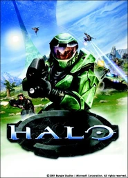 Un fond d'écran de Halo : Combat Evolved représentant la jaquette du jeu.