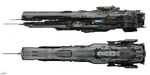 The concept art for the Charon-class light frigate, which would become the Halo 4 appearance of the Dawn.