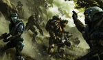 Concept art of Noble Team in combat during the Fall of Reach.