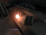 Close-up of a UNSC frigate's point defense guns firing.