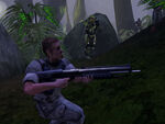 A Marine using the M90 Mk I on Halo: Combat Evolved level 343 Guilty Spark.