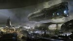 An Infinity-class supercarrier over an unknown city.