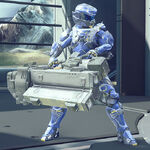 A player wielding the Rocket Pod Turret in Halo 5: Guardians multiplayer.