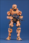 The exclusive orange Spartan Soldier carrying a Battle Rifle.