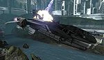 Un Torpedo de Plasma afectando a un transporte civil al evacuar durante la Caída de Reach