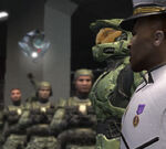 John-117 and Sergeant Avery Johnson being recorded by hovering TB09s in Halo 2.