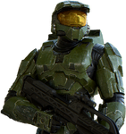 A close transparant front view cinematic render of John-117.