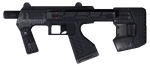 A render of the Halo 3 M7/Caseless Submachine Gun on its left.