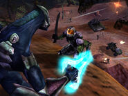 Un Sangheili utilizando una Espada de Energía en contra de un SPARTAN-II (armado con un machete) en Pre-Xbox Halo