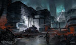 Concept art of a lone ODST in New Mombasa.