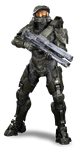 A render of John-117 wielding a Railgun.