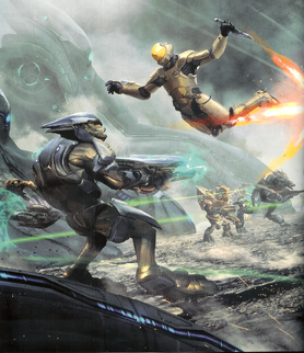 Cassandra engages Covenant forces during the defense of the Gaza Strip.