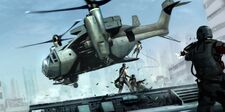 Bless-G189 rappels from a combat aircraft during a raid by Aurora-6.